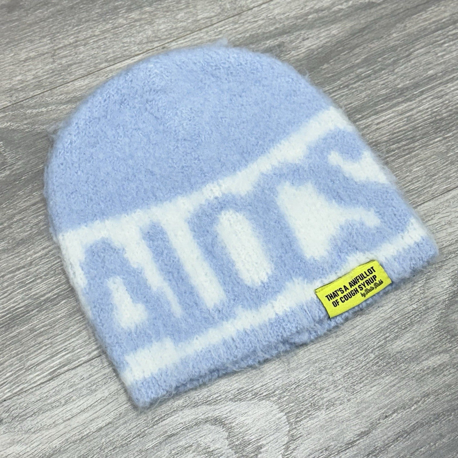 Thats An Awful Lot Of Cough Syrup Mohair Beanie ' Light Blue ' | NEW!