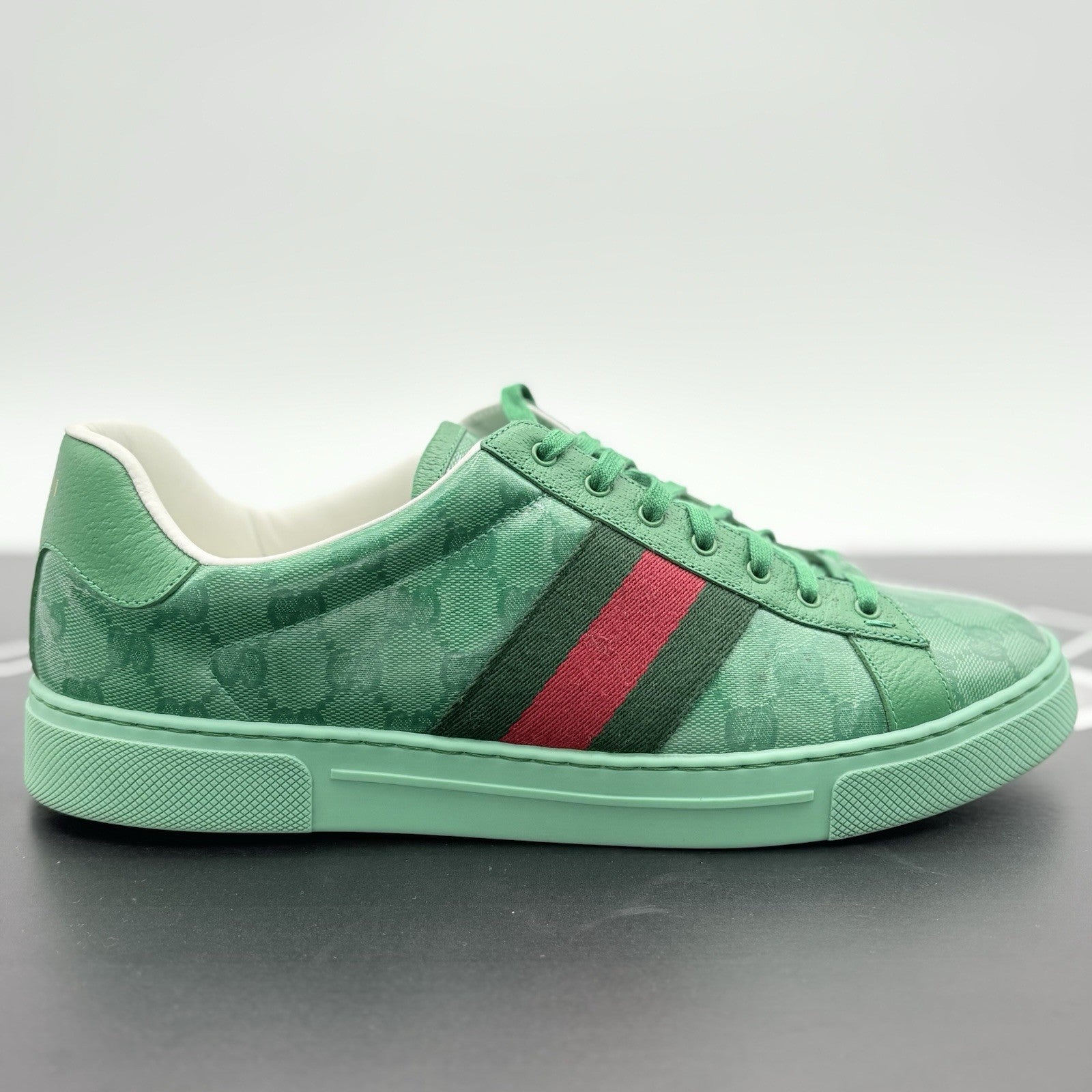 Size 10.5 G (11 US) - Gucci Ace GG Crystal Canvas ' Green ' | SUPER CLEAN!