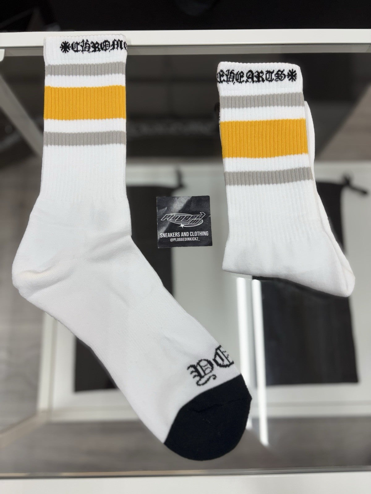 Size Medium (6-9 US) - Chrome Hearts Miami Socks ' White ' | NEW!
