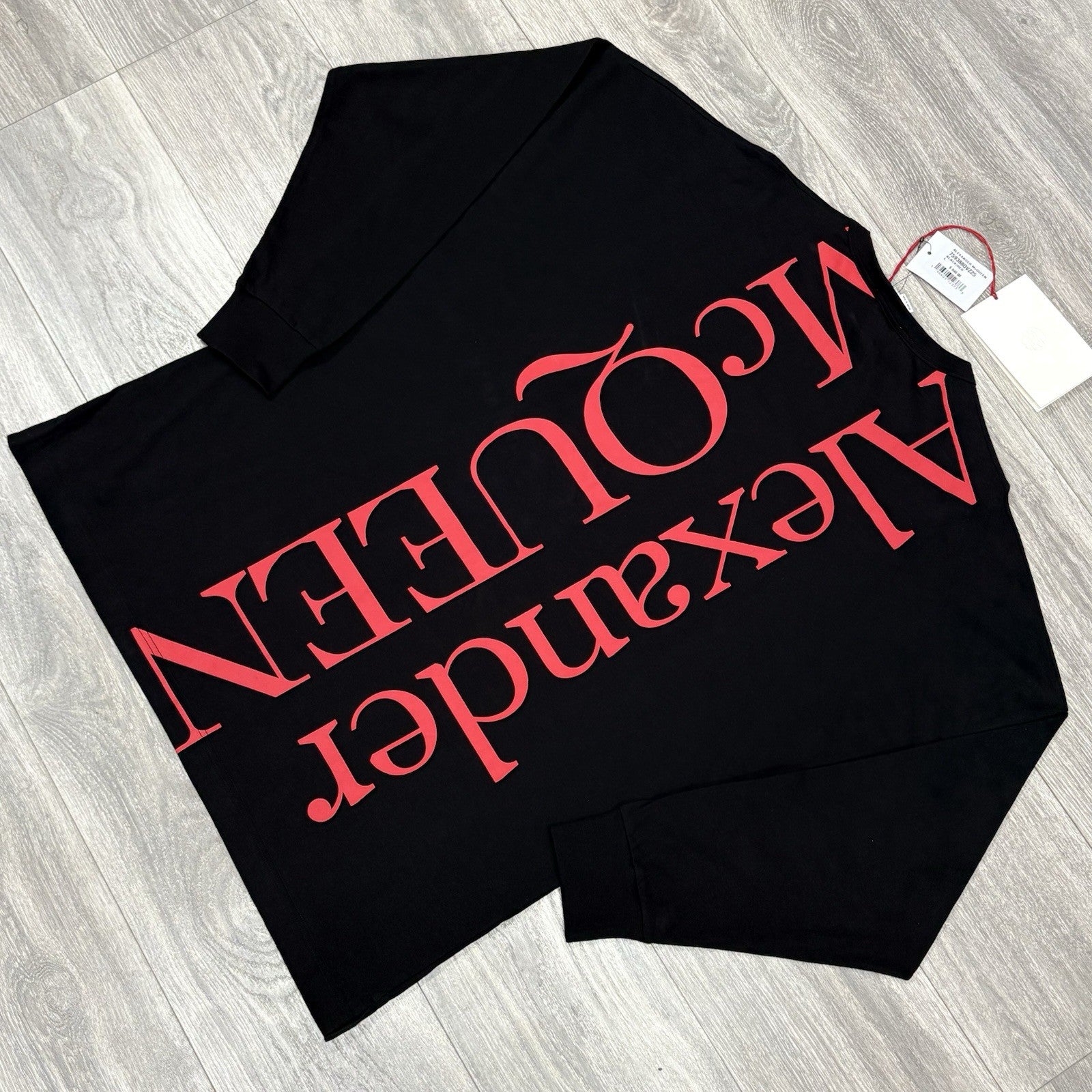 Size L - Alexander McQueen Printed Logo Long Sleeve Shirt ' Black Red ' | NEW!