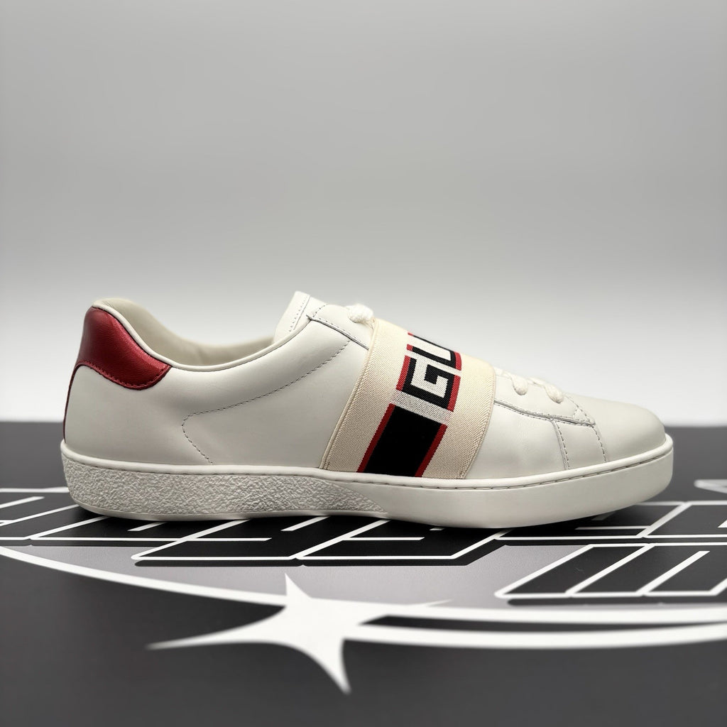 Size 7.5 G (8 US) - Gucci Ace Gucci Stripe ‘ White, Red ‘ | GREAT!
