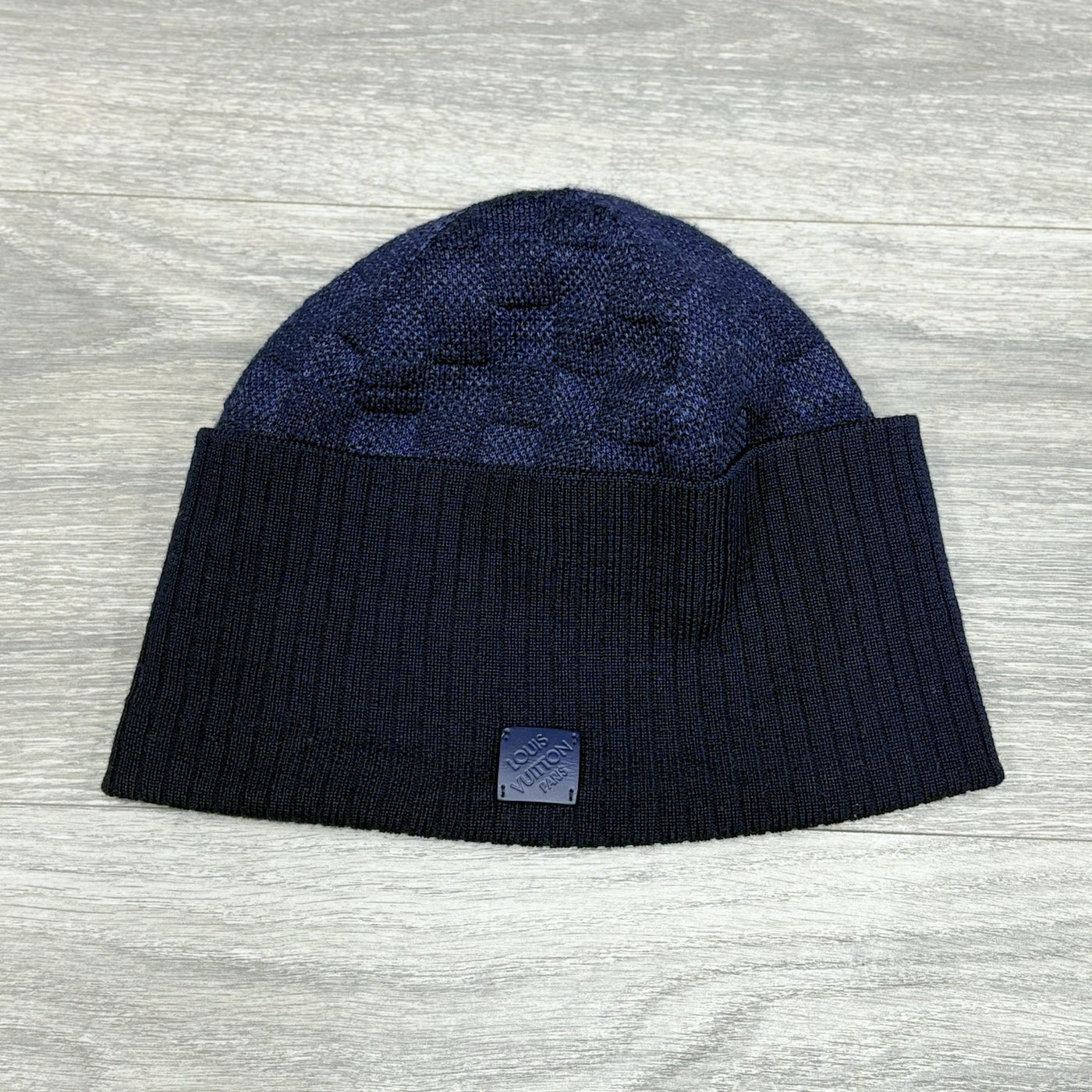 Wool Petit Damier Beanie Navy