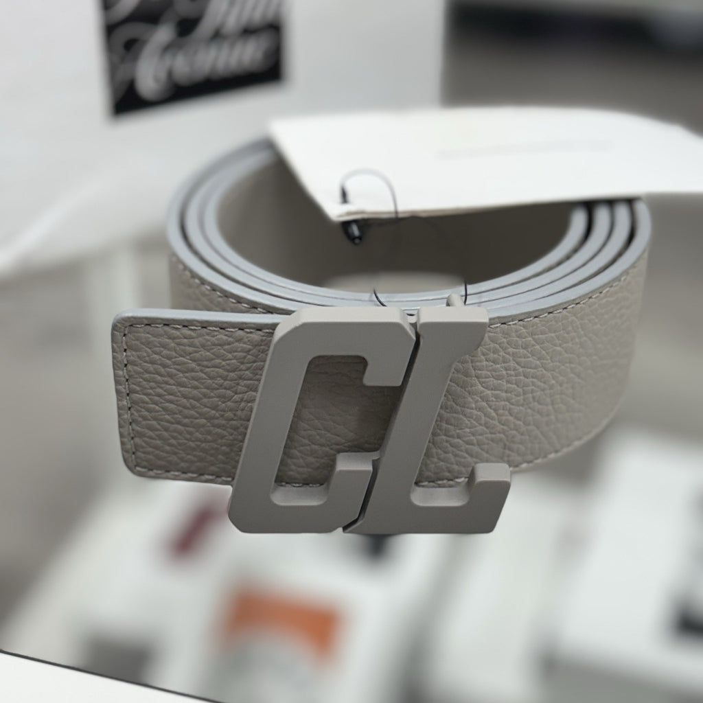 Size 85/34 - Christian Louboutin Happy Rui CL Logo Belt Grey Leather | NEW!