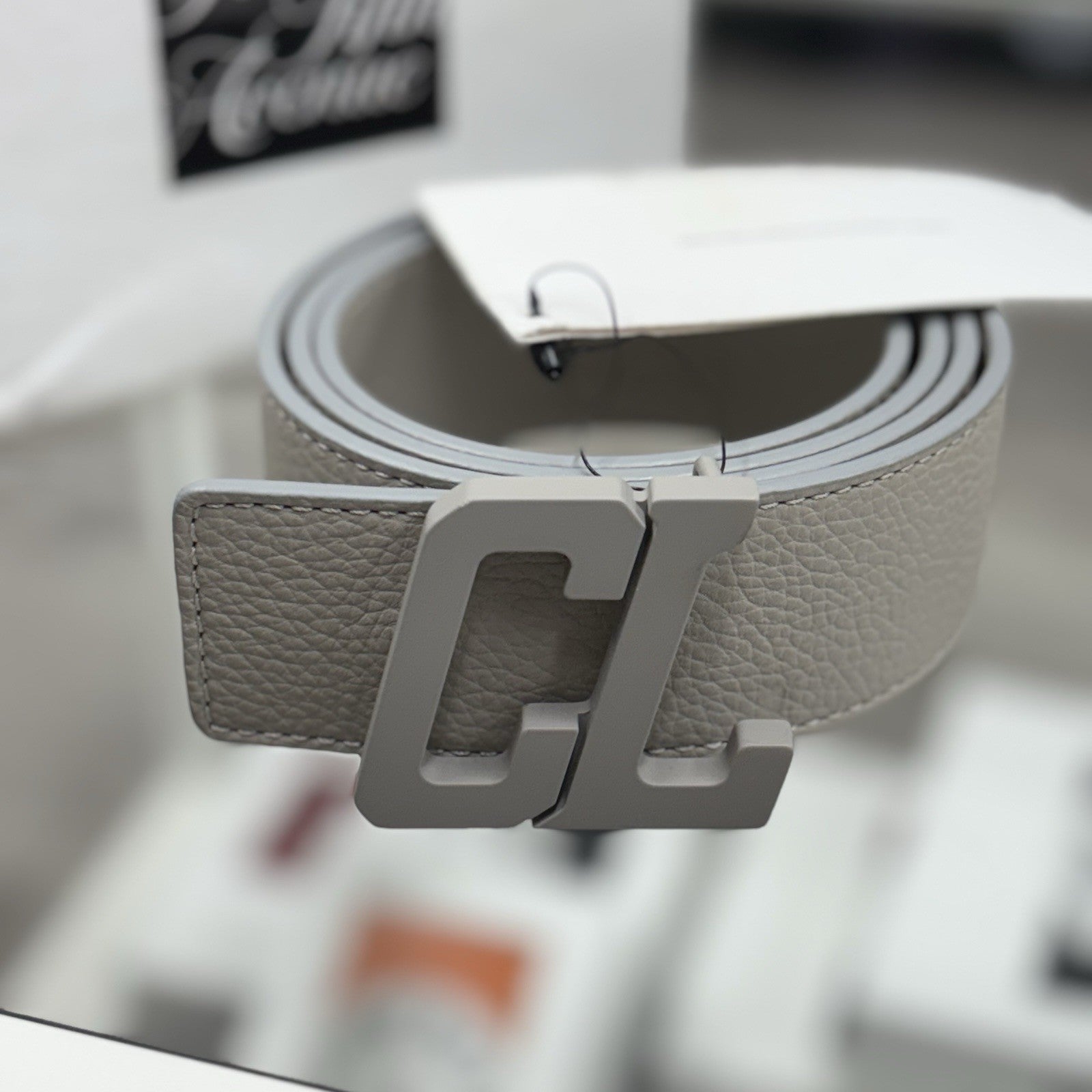 Size 85/34 - Christian Louboutin Happy Rui CL Logo Belt Grey Leather | NEW!