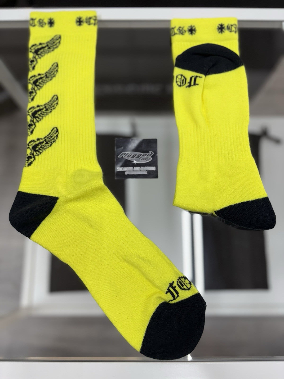 Size Large (9-13 US) - Chrome Hearts Foti Socks ' Neon Yellow ' | NEW!