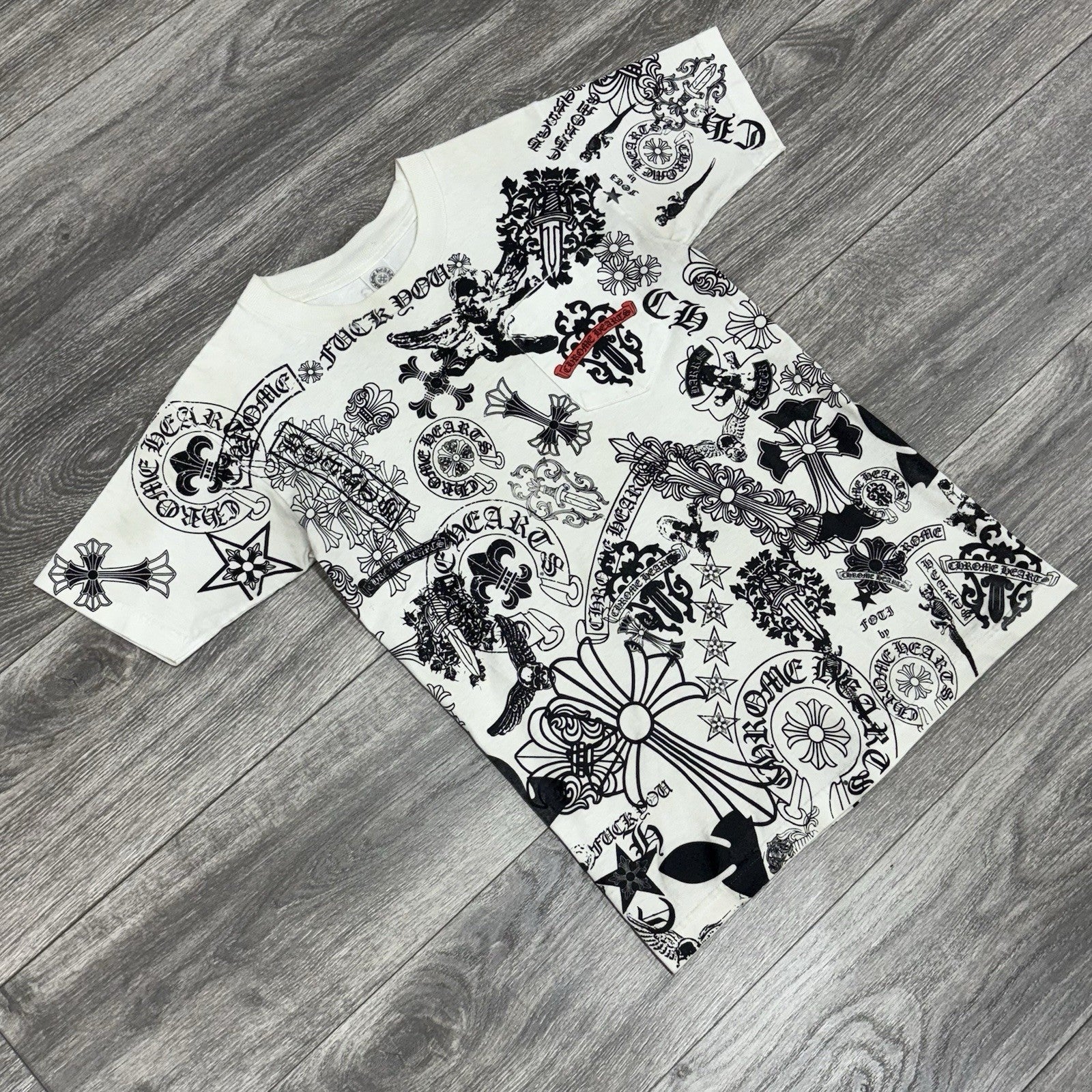 Size Small - Chrome Hearts All Over Logo Stencil T-Shirt ' White ' | RARE!