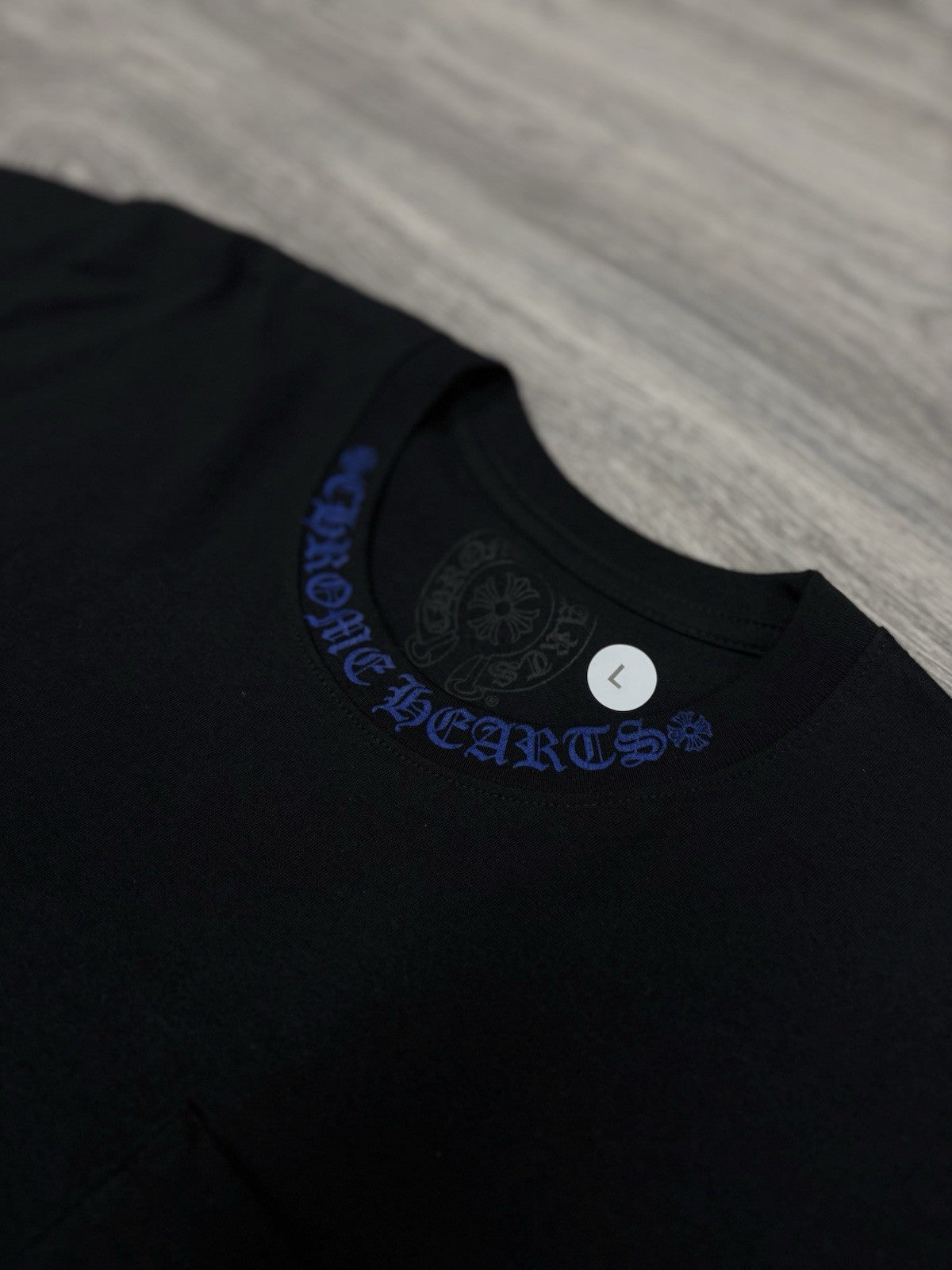 Size Large - Chrome Hearts Blue Neck Logo T-Shirt ' Black ' | BRAND NEW!