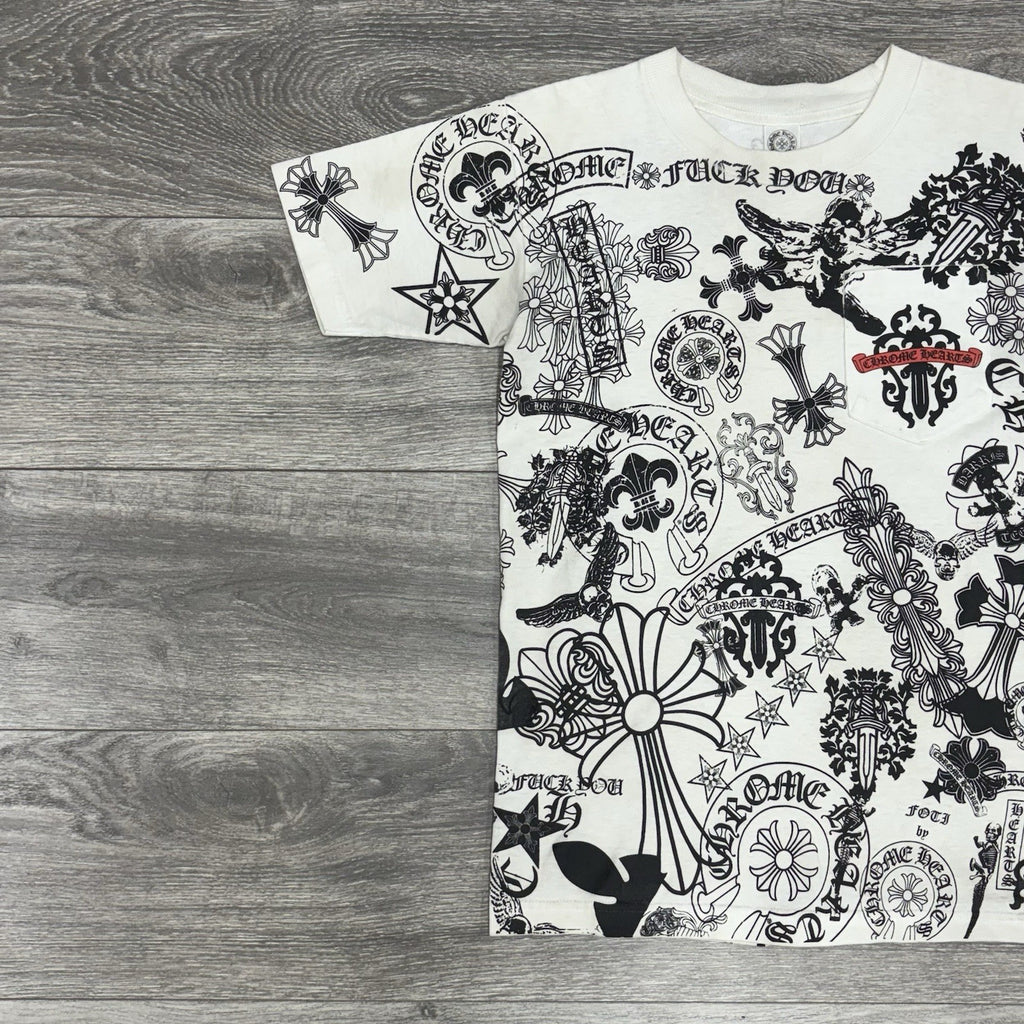Size Small - Chrome Hearts All Over Logo Stencil T-Shirt ' White ' | RARE!