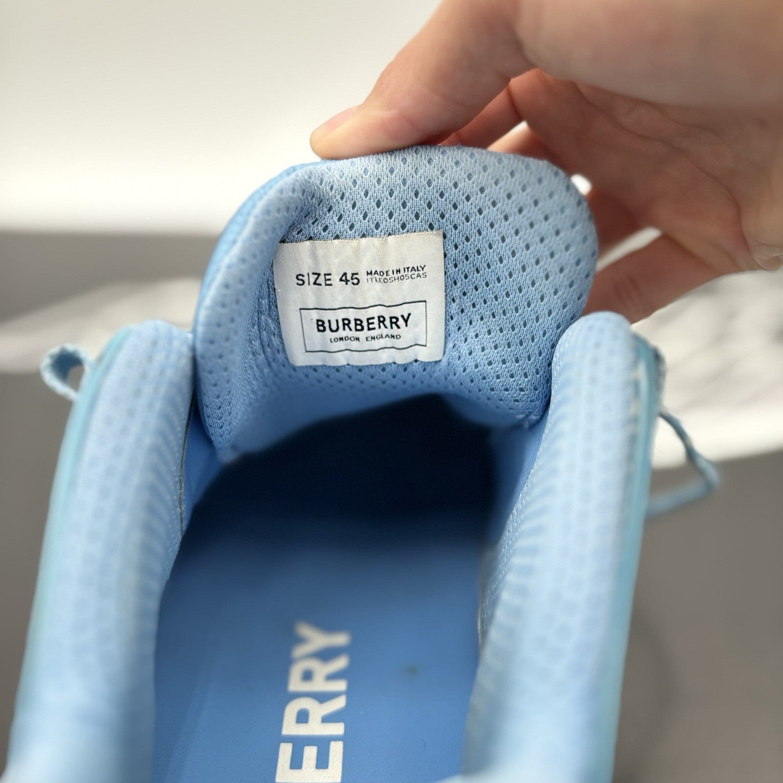 Size 45 EU (12 US) - Burberry Arthur ‘ Blue ‘ Low-Top Sneakers Monogram | GREAT!