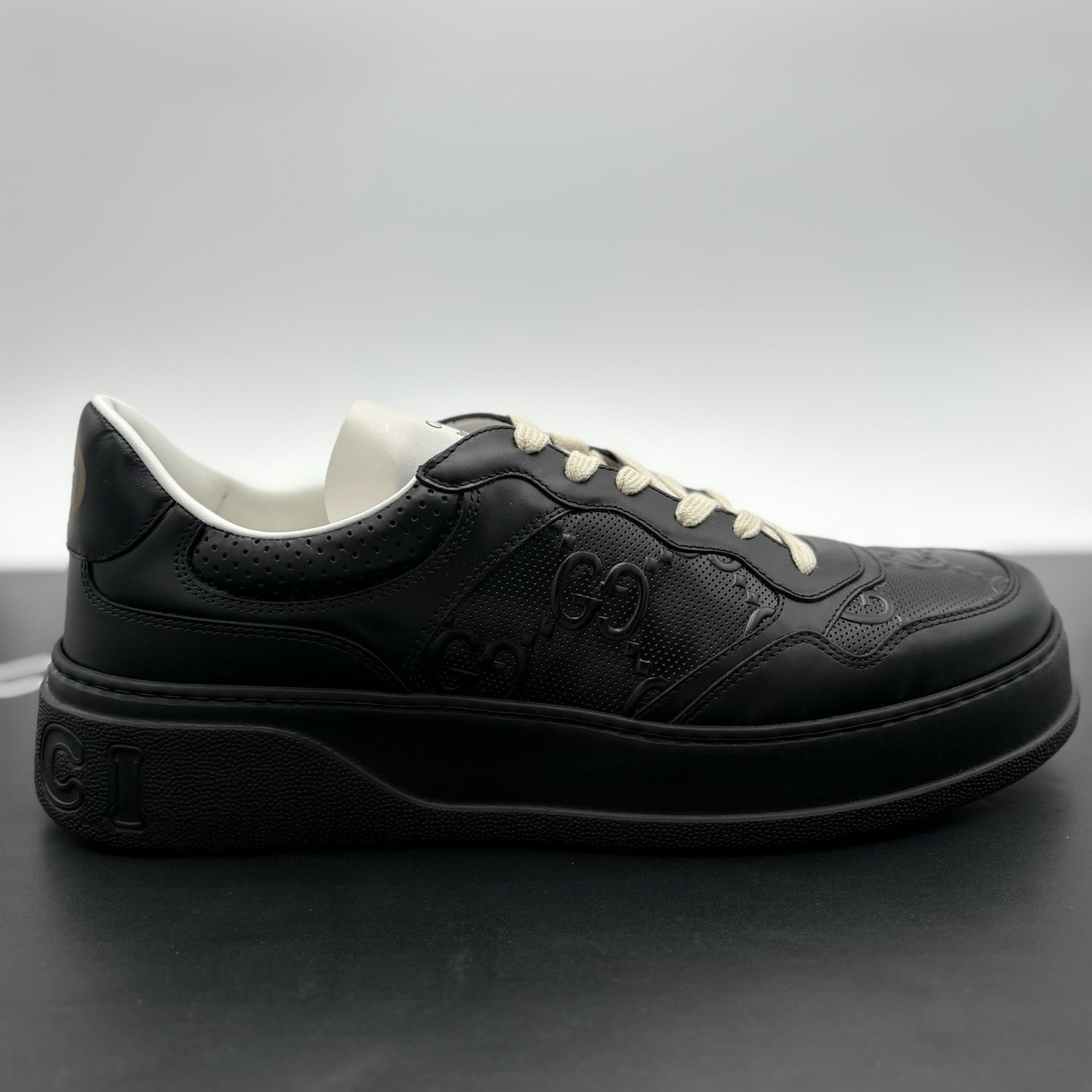 Size 12.5 G (13 US) - Gucci GG Embossed ' Black Leather ' | BRAND NEW!