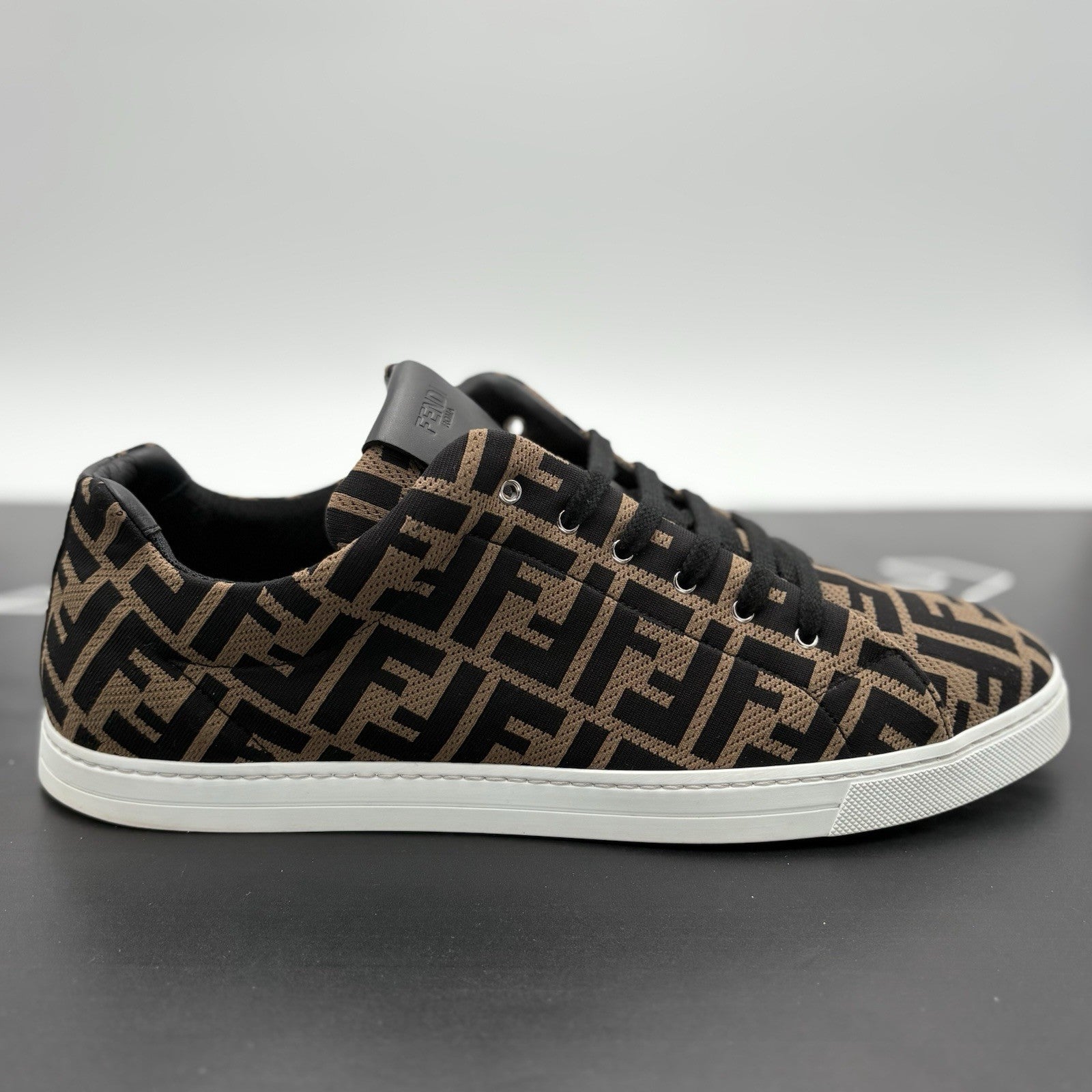Size 11 UK (12 US) Fendi FF Motif Lace Up Low Top ' Almond Black ' | SUPER CLEAN