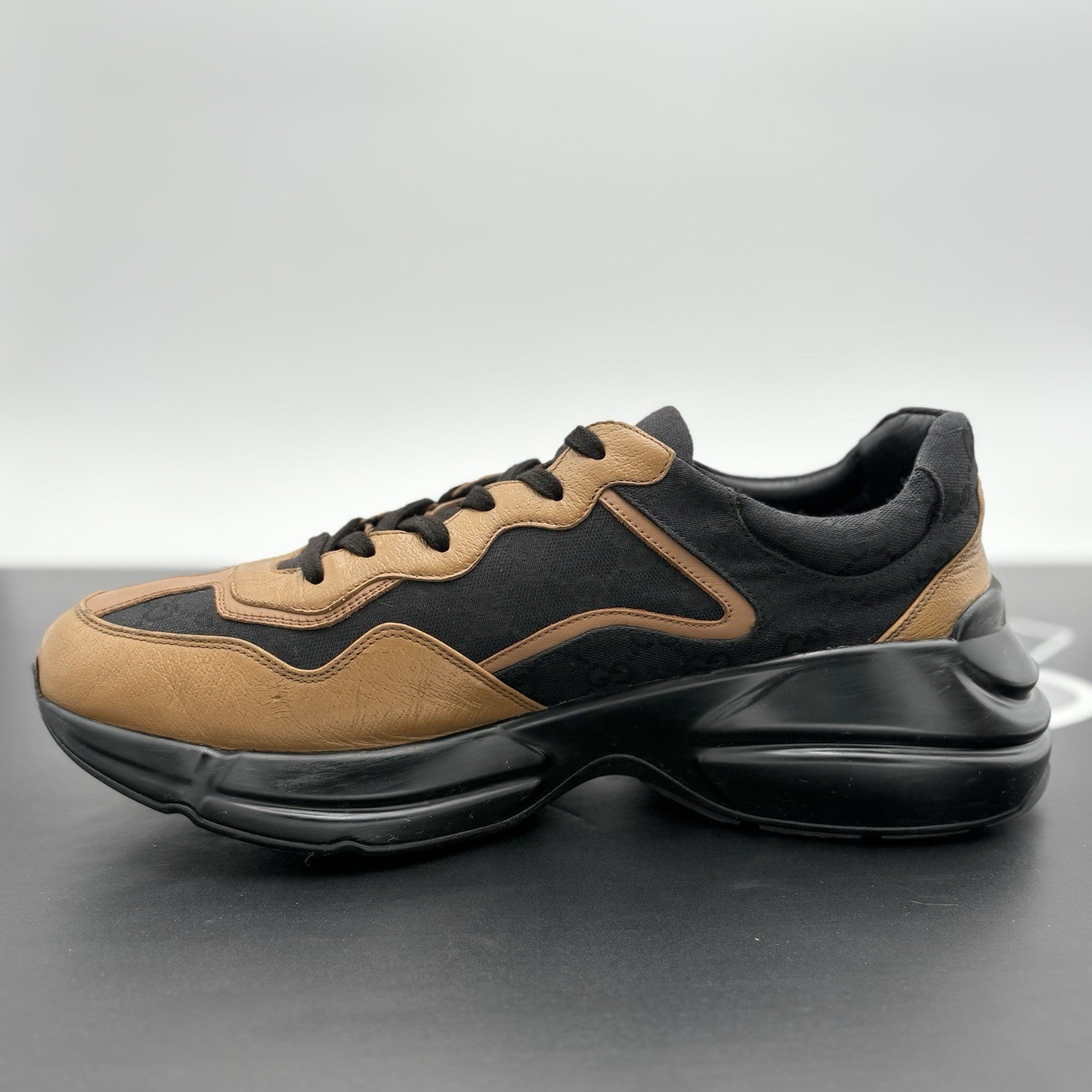 Size 12 G (12.5 US) Gucci Rhyton GG Supreme ' Black Khaki Beige ' | GREAT COND!