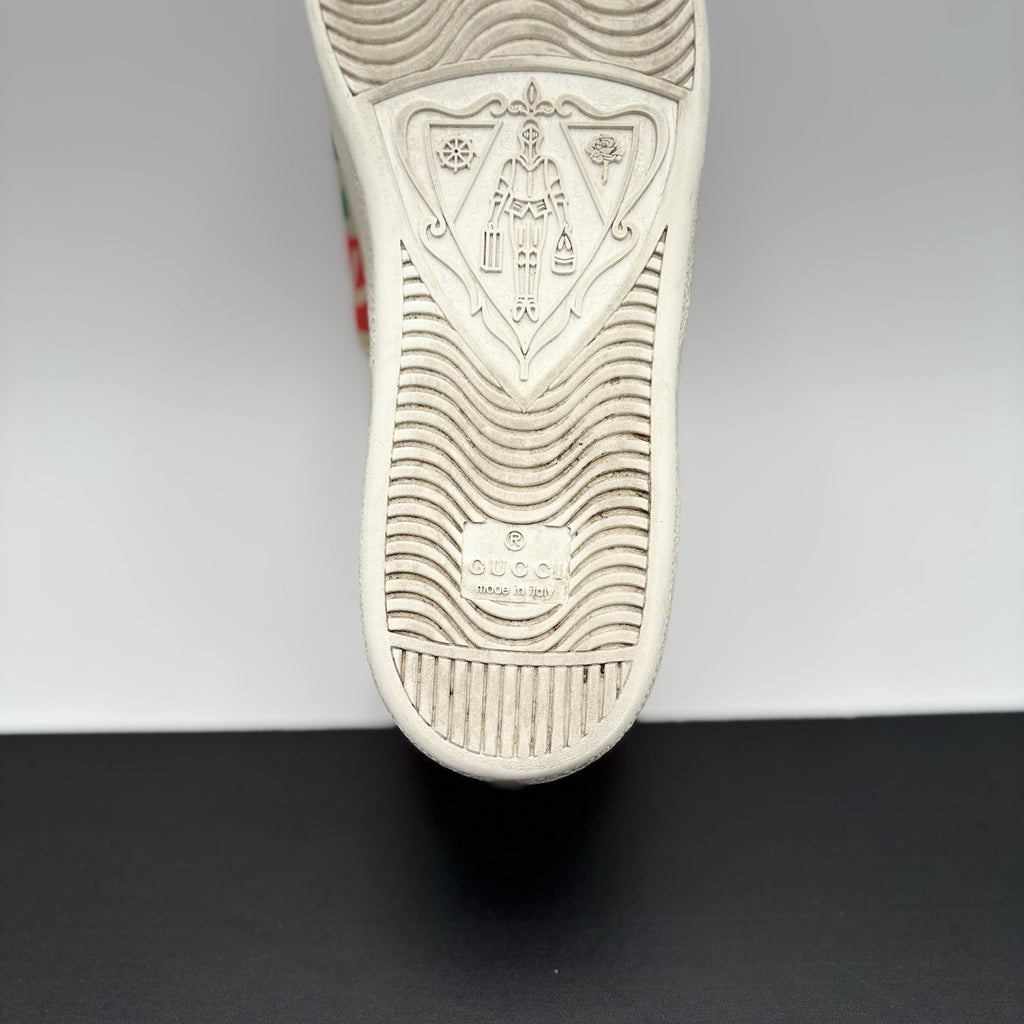 Size 38.5 (7 W US) - Gucci Ace Web 'Interlocking G - White Red Green ‘ | GOOD!