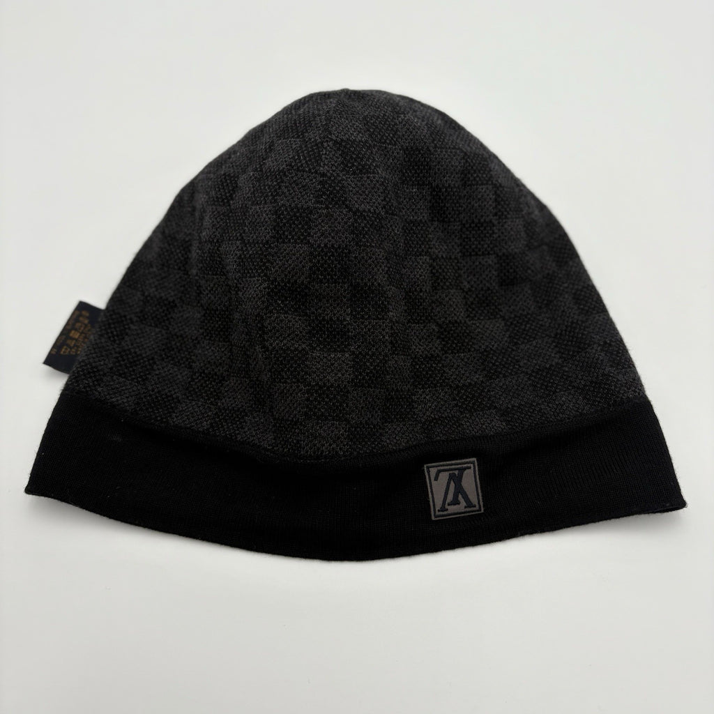 Louis Vuitton Wool Petit Damier Graphite Beanie ' Black Grey '