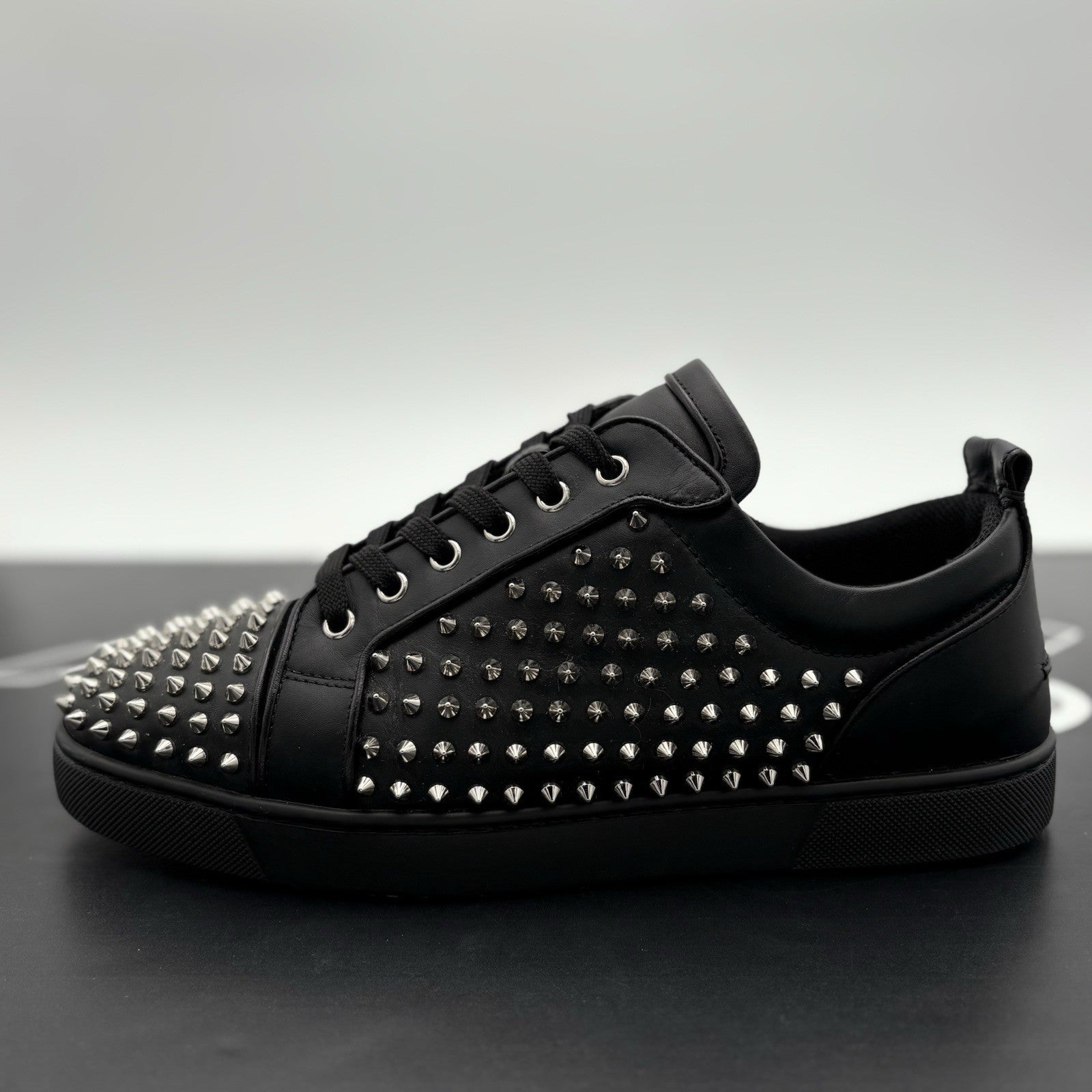Size 43 (10 US) Christian Louboutin Low Silver Spikes ' Black ' | SUPER CLEAN!