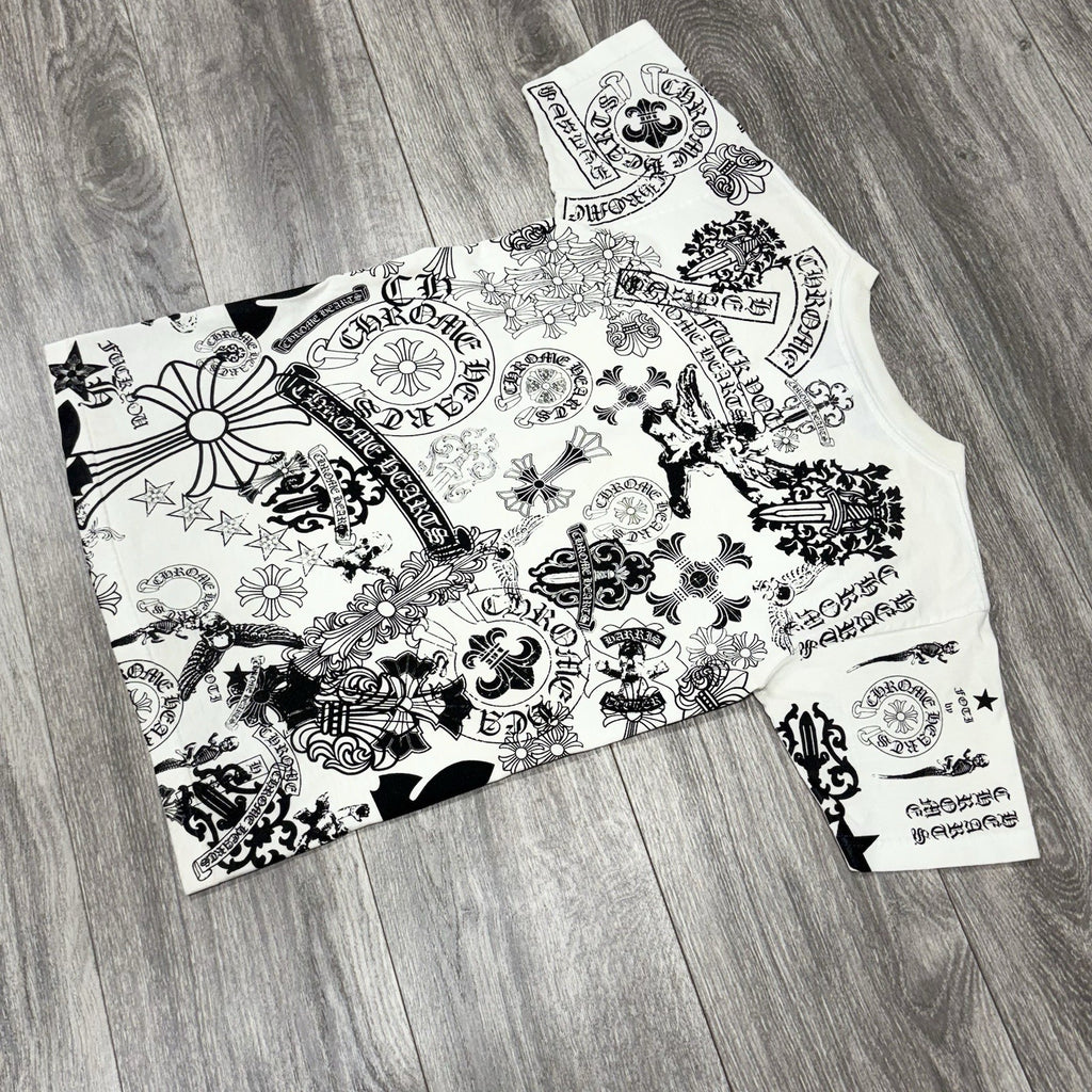 Size Small - Chrome Hearts All Over Logo Stencil T-Shirt ' White ' | RARE!