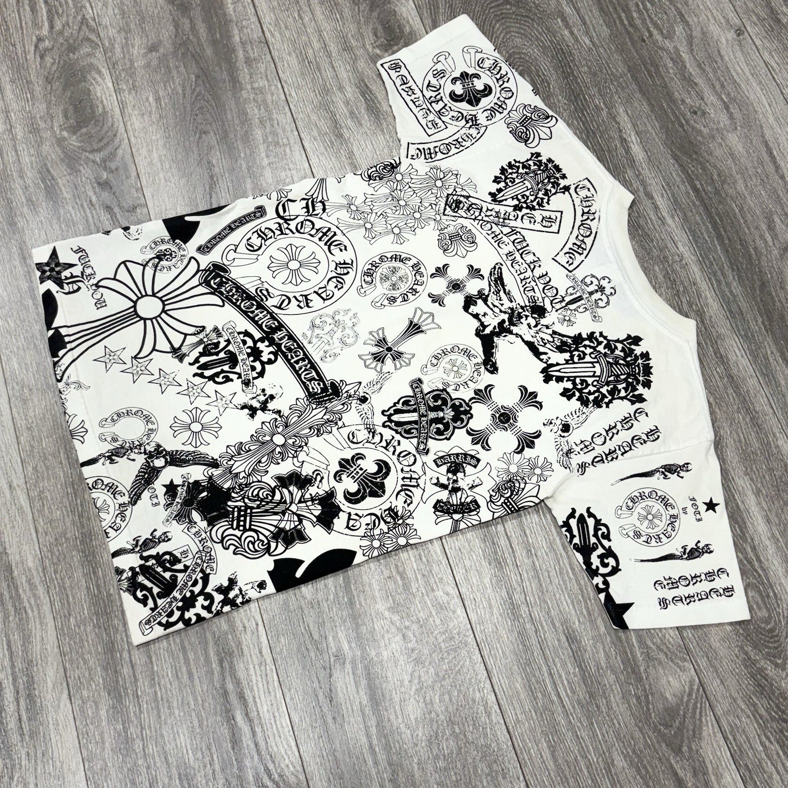 Size Small - Chrome Hearts All Over Logo Stencil T-Shirt ' White ' | RARE!