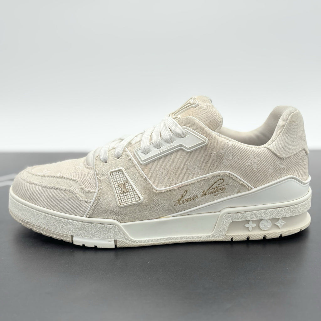Size 9 LV (10-10.5 US) Louis Vuitton Trainer Denim ' Beige White ' | GOOD COND!
