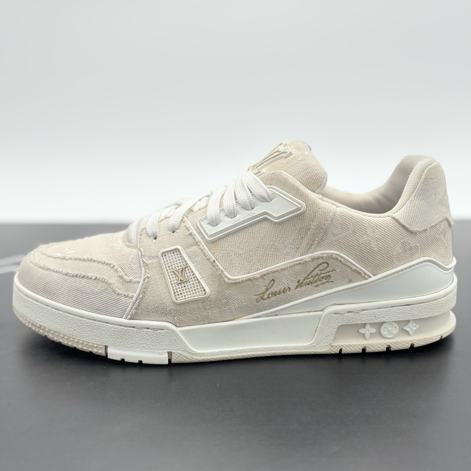 Size 9 LV (10-10.5 US) Louis Vuitton Trainer Denim ' Beige White ' | GOOD COND!