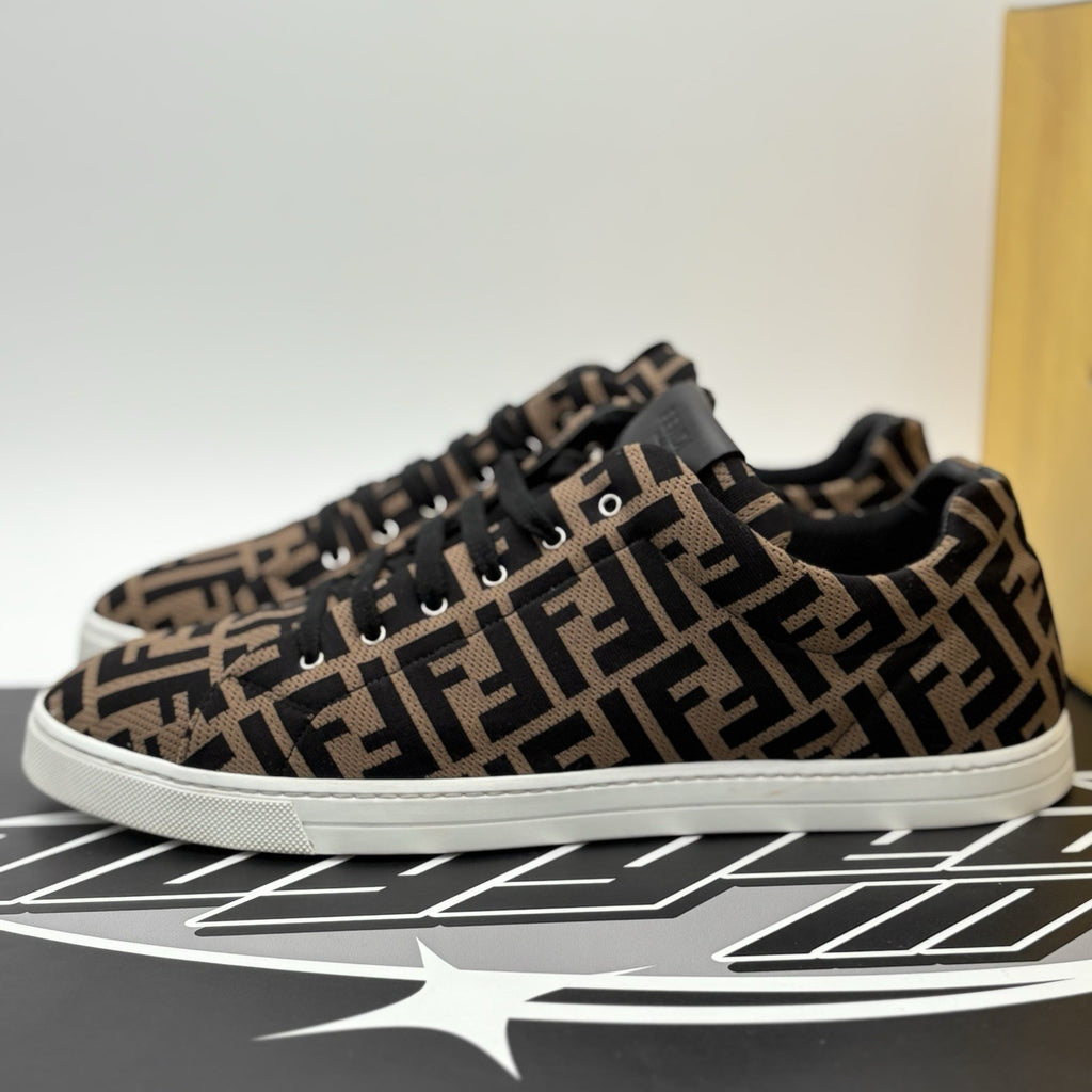 Size 11 UK (12 US) Fendi FF Motif Lace Up Low Top ' Almond Black ' | SUPER CLEAN