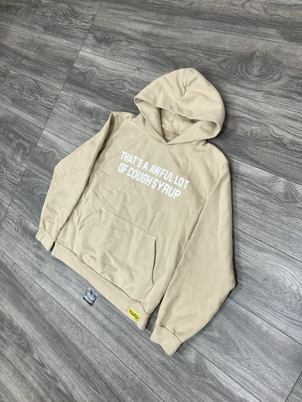 Size Large - Thats A Awful Lot Of Cough Syrup Hoodie ' Beige, White '