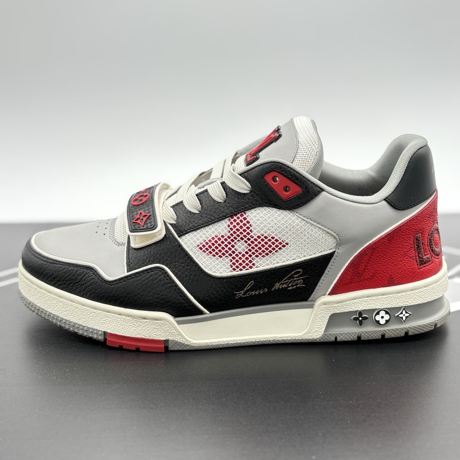 Size 9.5 LV (10.5-11 US) Louis Vuitton Trainer Strap ' Red Grey Black ' | CLEAN!