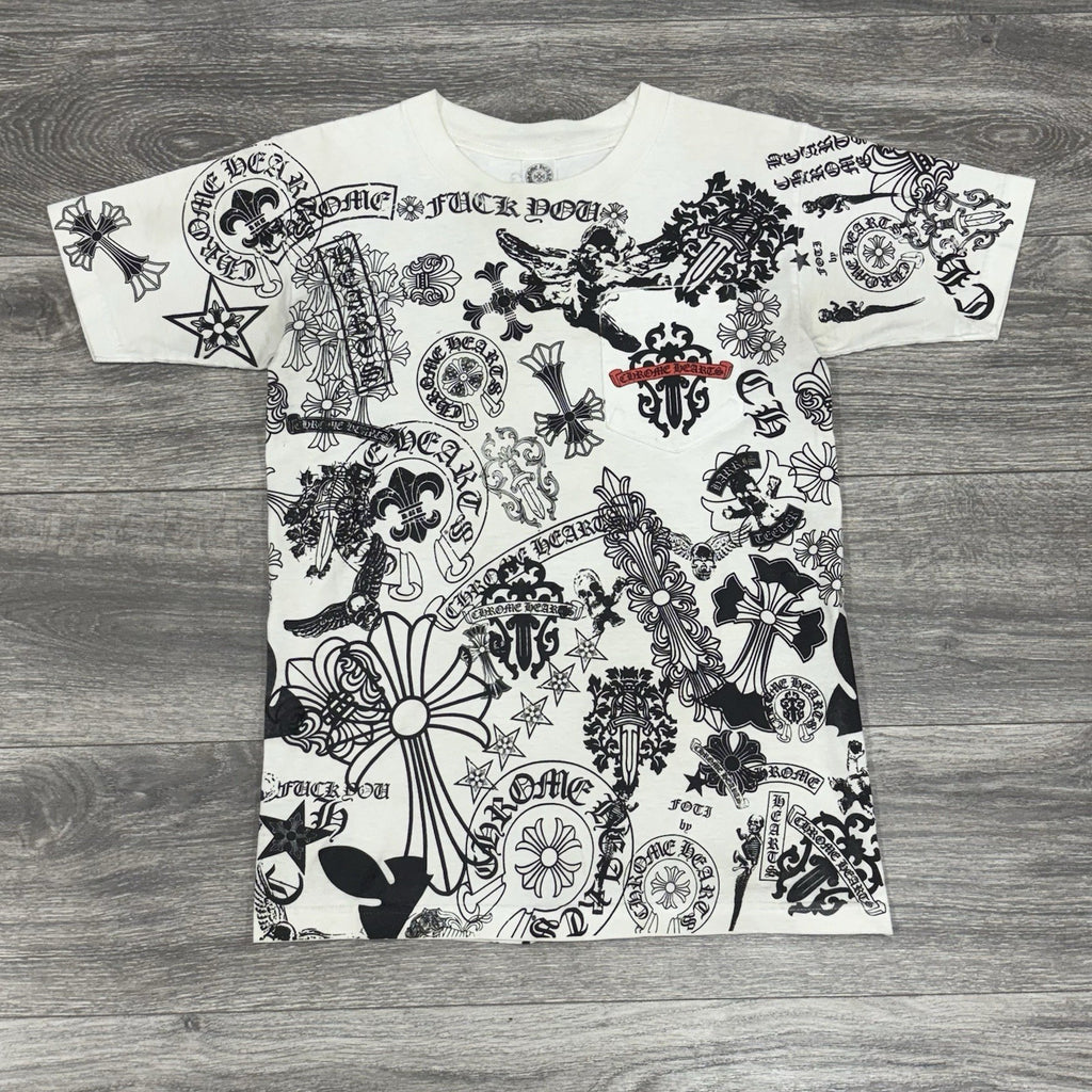 Size Small - Chrome Hearts All Over Logo Stencil T-Shirt ' White ' | RARE!