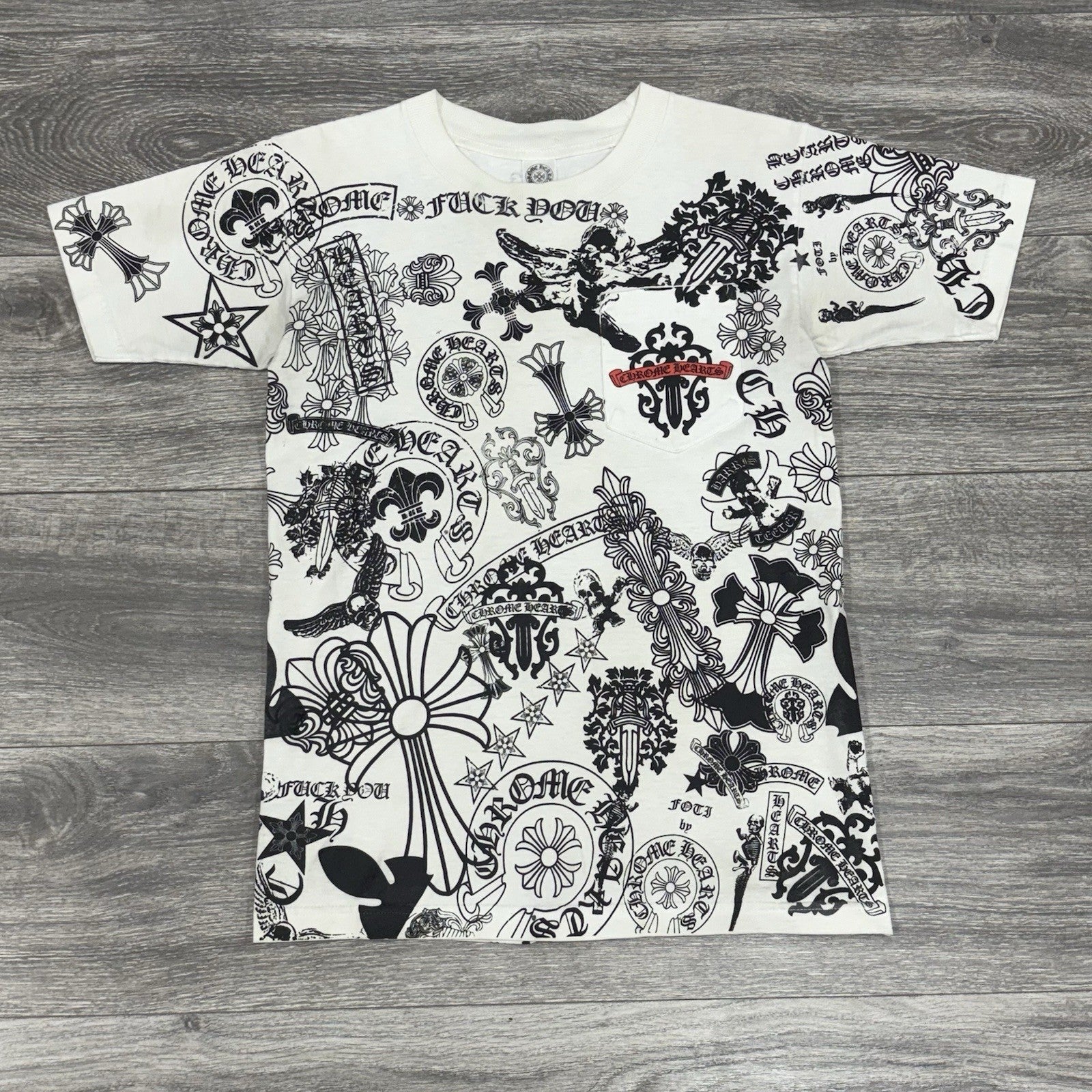 Size Small - Chrome Hearts All Over Logo Stencil T-Shirt ' White ' | RARE!