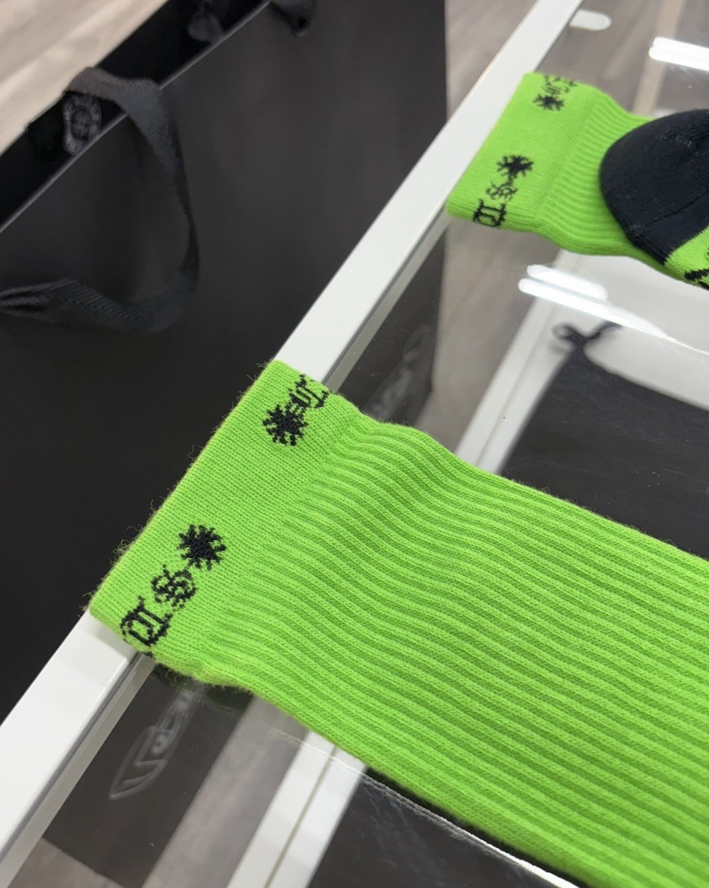 Size Large (9-13 US) - Chrome Hearts Foti Socks ' Neon Green ' | NEW!
