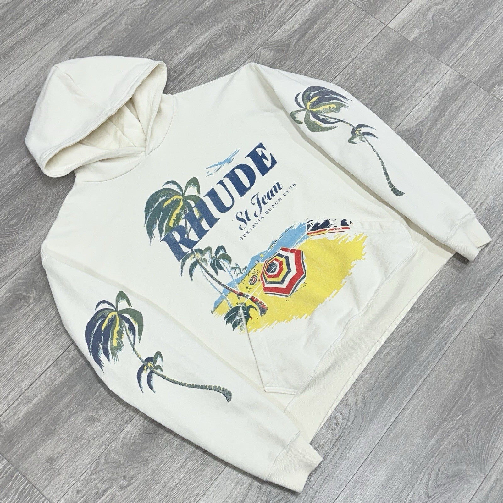 Size L - Rhude Beach Club Hoodie ' Vintage White Multicolor ' | SUPER CLEAN!