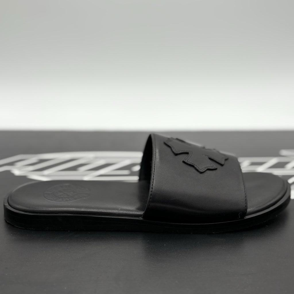 Size 41 (8 US) - Chrome Hearts Leather Slides ' Black ' | SUPER CLEAN!