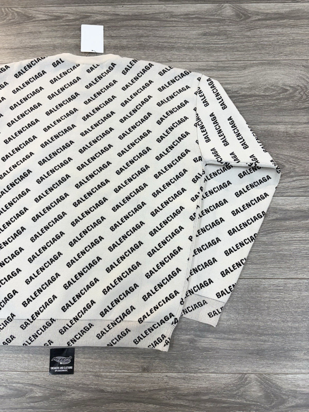 Size Small - Balenciaga All Over Logo Knit Crewneck ' White Black ' | BRAND NEW!