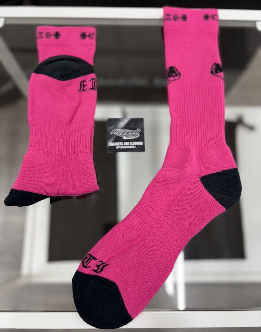 Size Large (9-13 US) - Chrome Hearts Foti Socks ' Neon Pink ' | NEW!