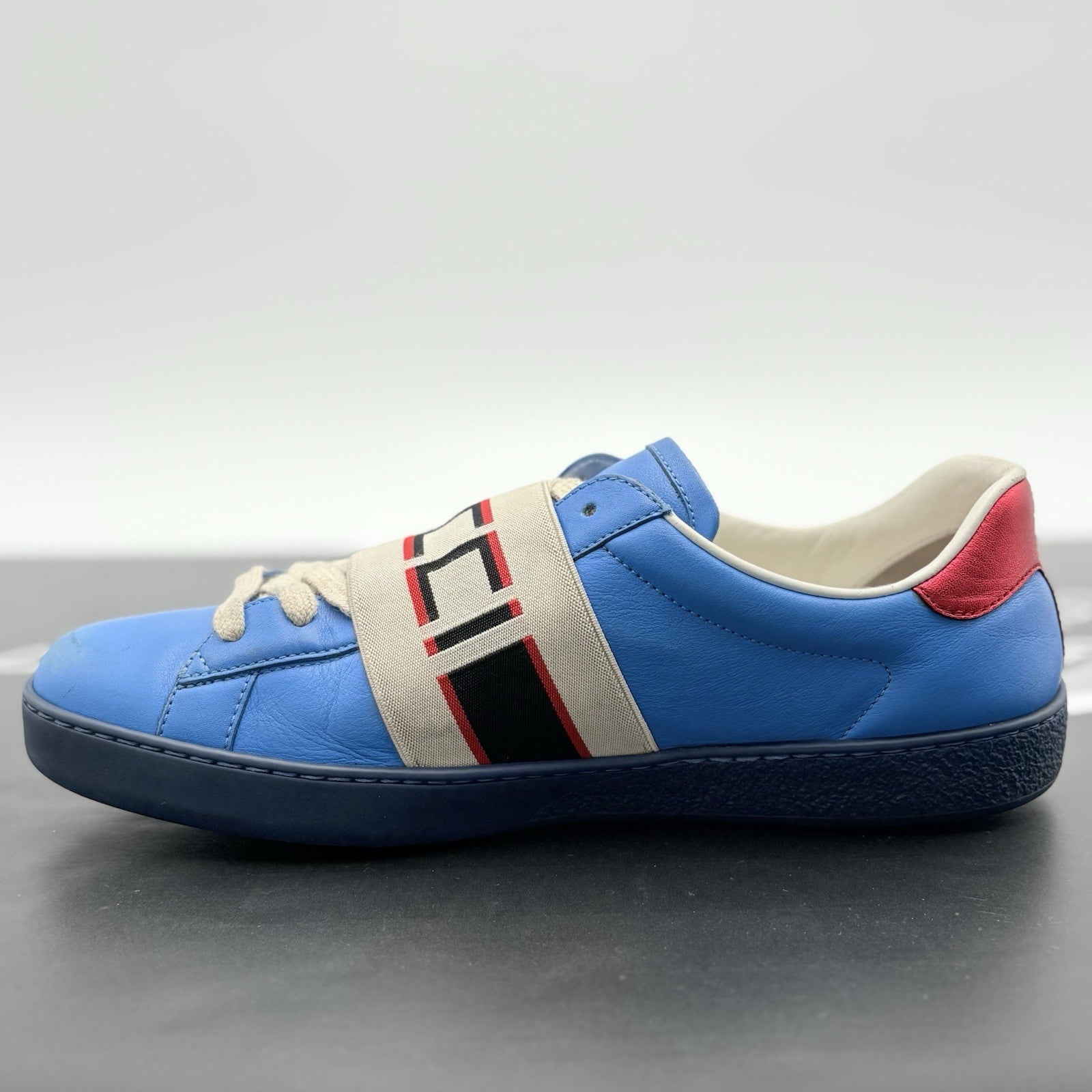 Size 7 G (7.5 US) - Gucci Ace Stripe Leather ' Blue ' | GOOD CONDITION!