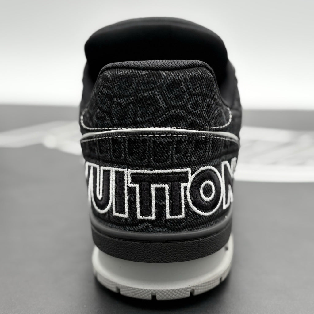 Size 11 LV (12-12.5 US) Louis Vuitton Croc Denim Strap Trainer ' Black ' WORN 1x