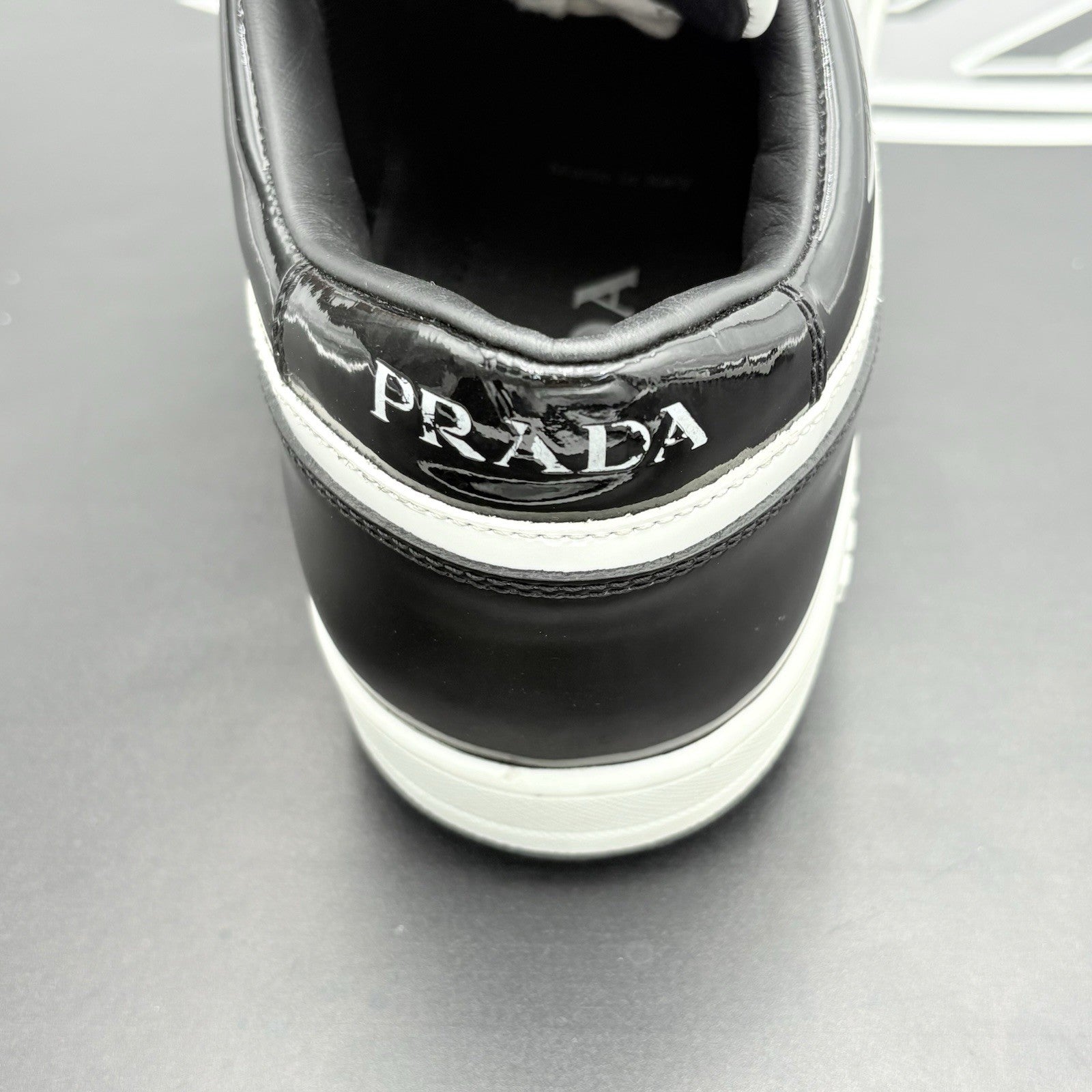 Size 8.5 UK (9.5 US) Prada Downtown Low Patent Leather ' Black White ' | GREAT!