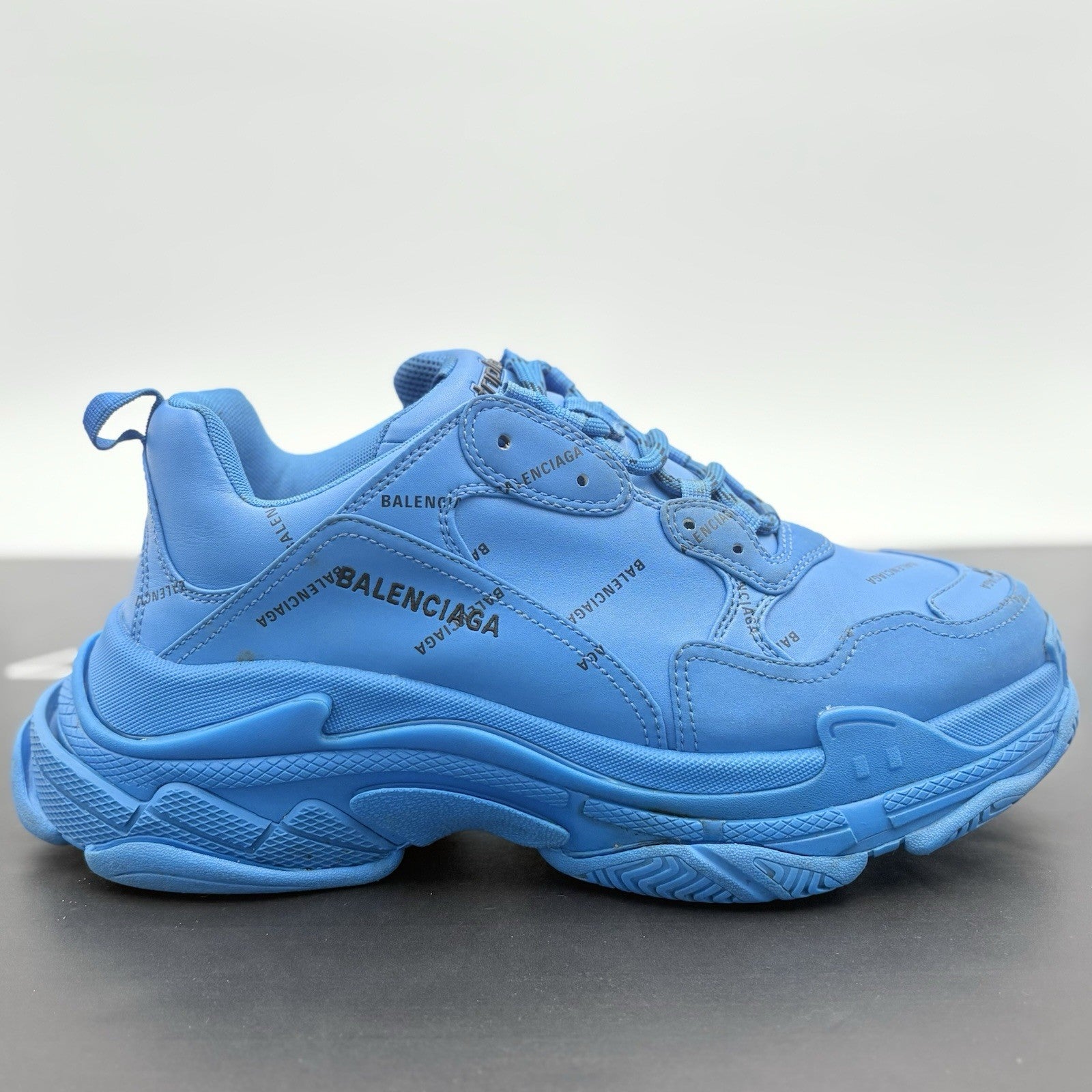 Size 45 (12 US) - Balenciaga Triple S ' All Over Logo - Blue ' | GREAT CONDITION