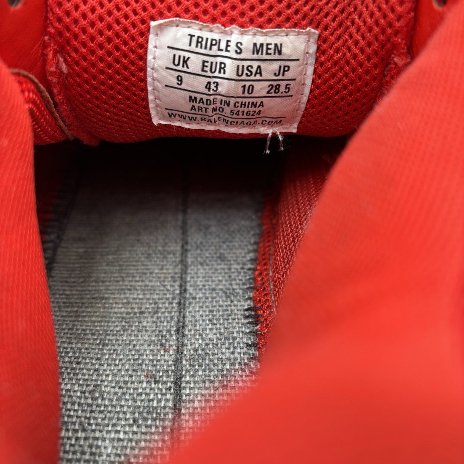 Size 43 (10 US) - Balenciaga Triple S ' Red '