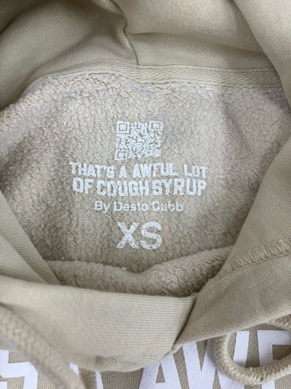 Size XS - Thats A Awful Lot Of Cough Syrup Hoodie ' Beige, White ' | NEW!