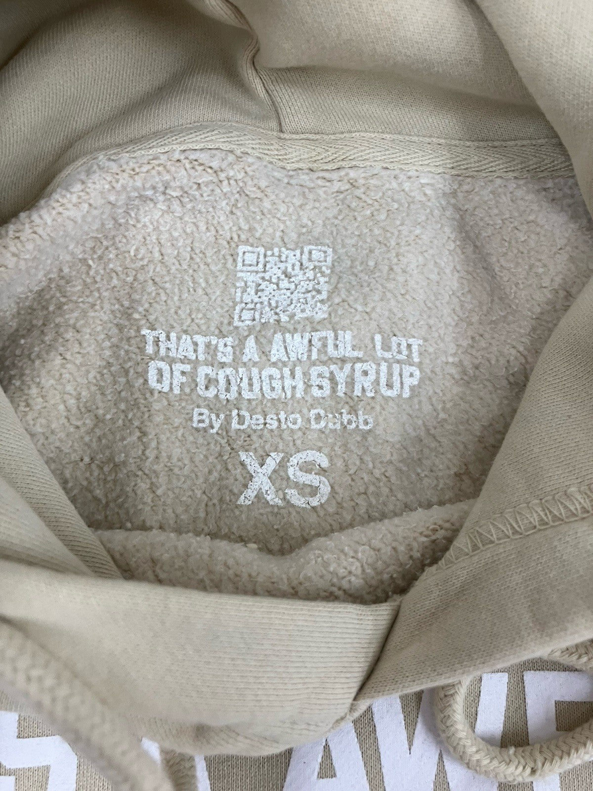 Size XS - Thats A Awful Lot Of Cough Syrup Hoodie ' Beige, White ' | NEW!