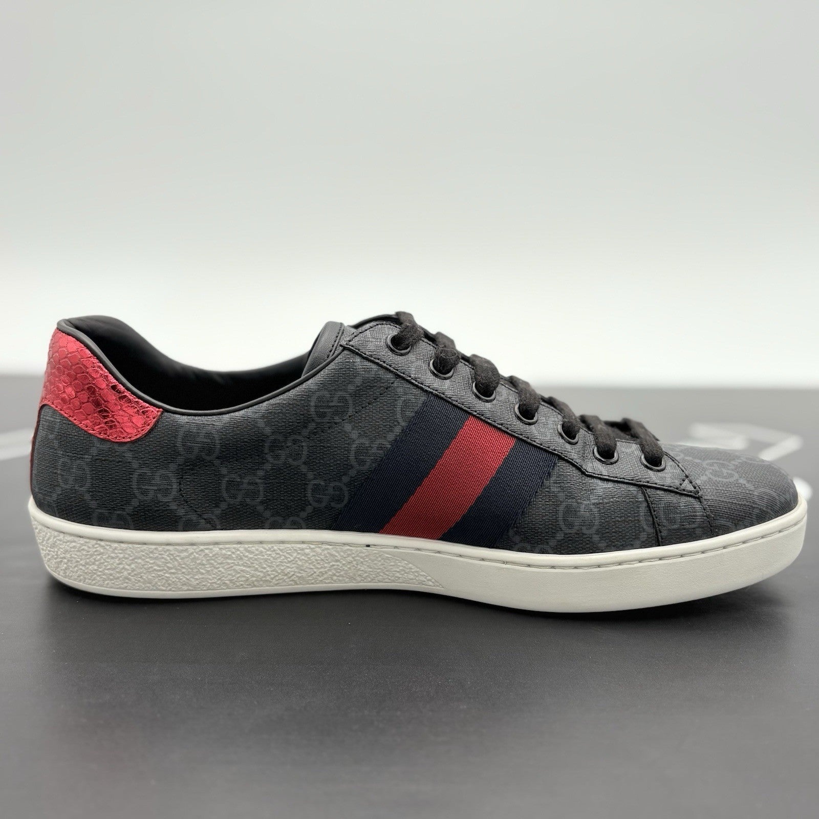 Size 8.5 G (9 US) Gucci Ace GG Supreme ' Black Grey ' | GREAT CONDITION!