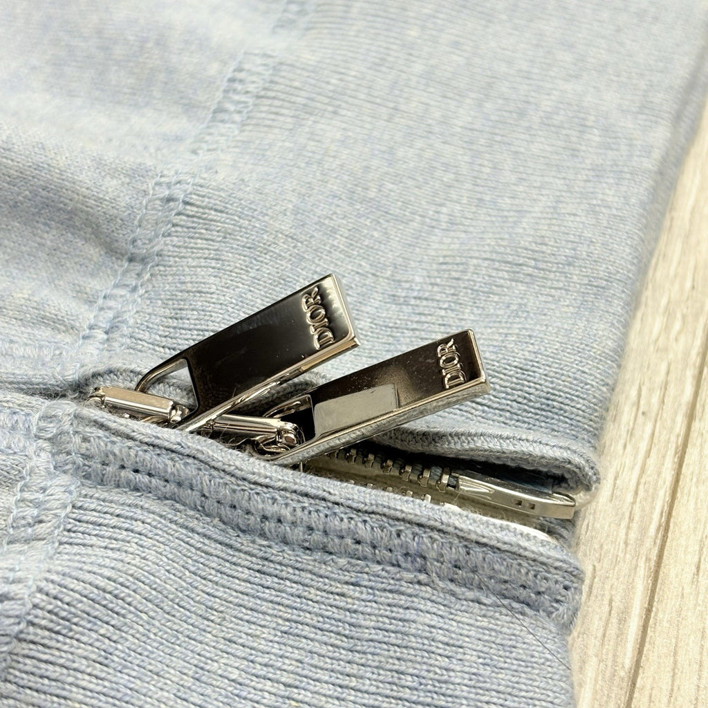 Size XL - Dior Cashmere Knit & Blue Cotton Hooded Track Jacket  | SUPER CLEAN!