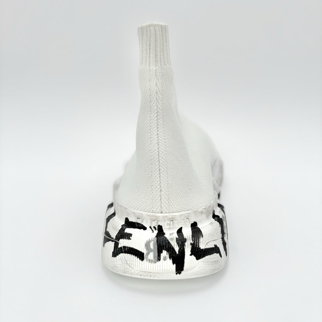 Size 46 (13 US) - Balenciaga Speed 2.0 Graffiti Recycled Knit ' White ' | NEW!