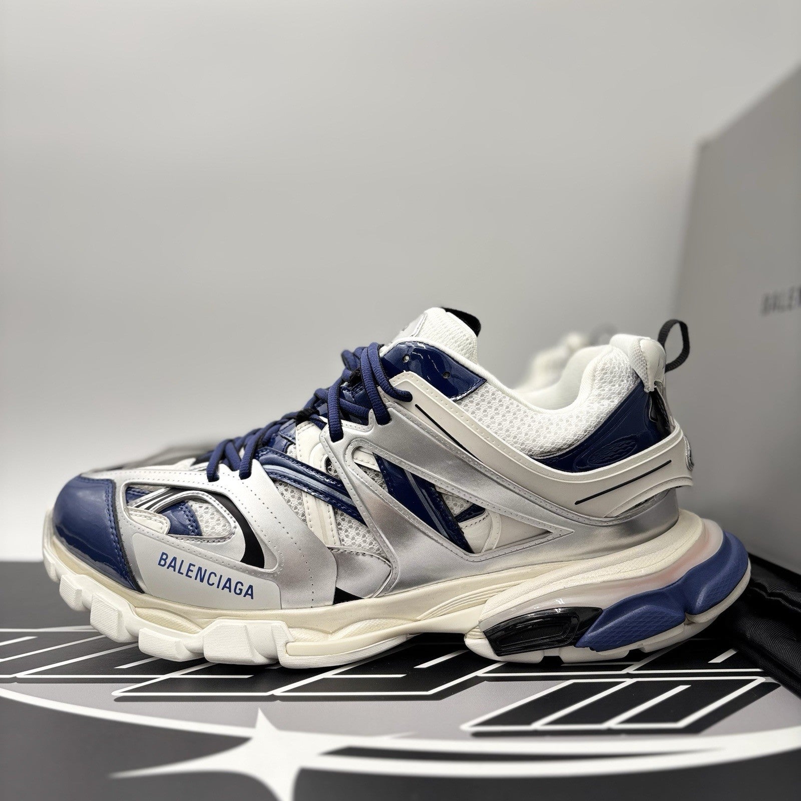 Size 46 (13 US) - Balenciaga Track LED Sneaker ' Silver Navy ' | BRAND NEW!