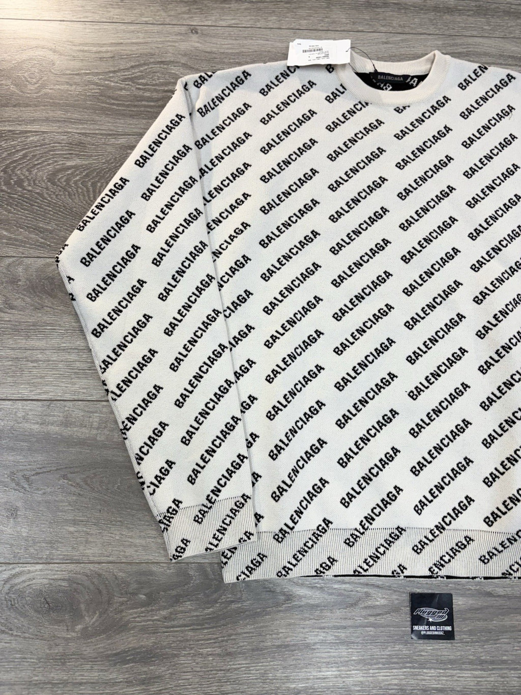 Size Small - Balenciaga All Over Logo Knit Crewneck ' White Black ' | BRAND NEW!