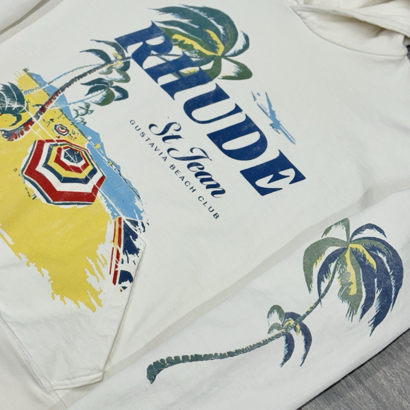 Size L - Rhude Beach Club Hoodie ' Vintage White Multicolor ' | SUPER CLEAN!