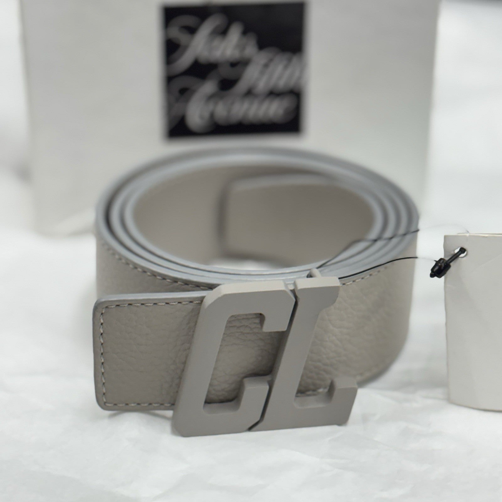 Size 85/34 - Christian Louboutin Happy Rui CL Logo Belt Grey Leather | NEW!