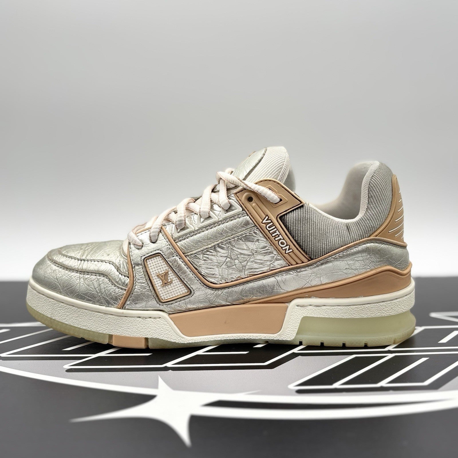Size 6 LV (7-7.5 US ) Louis Vuitton Trainer ' Metallic, Beige '