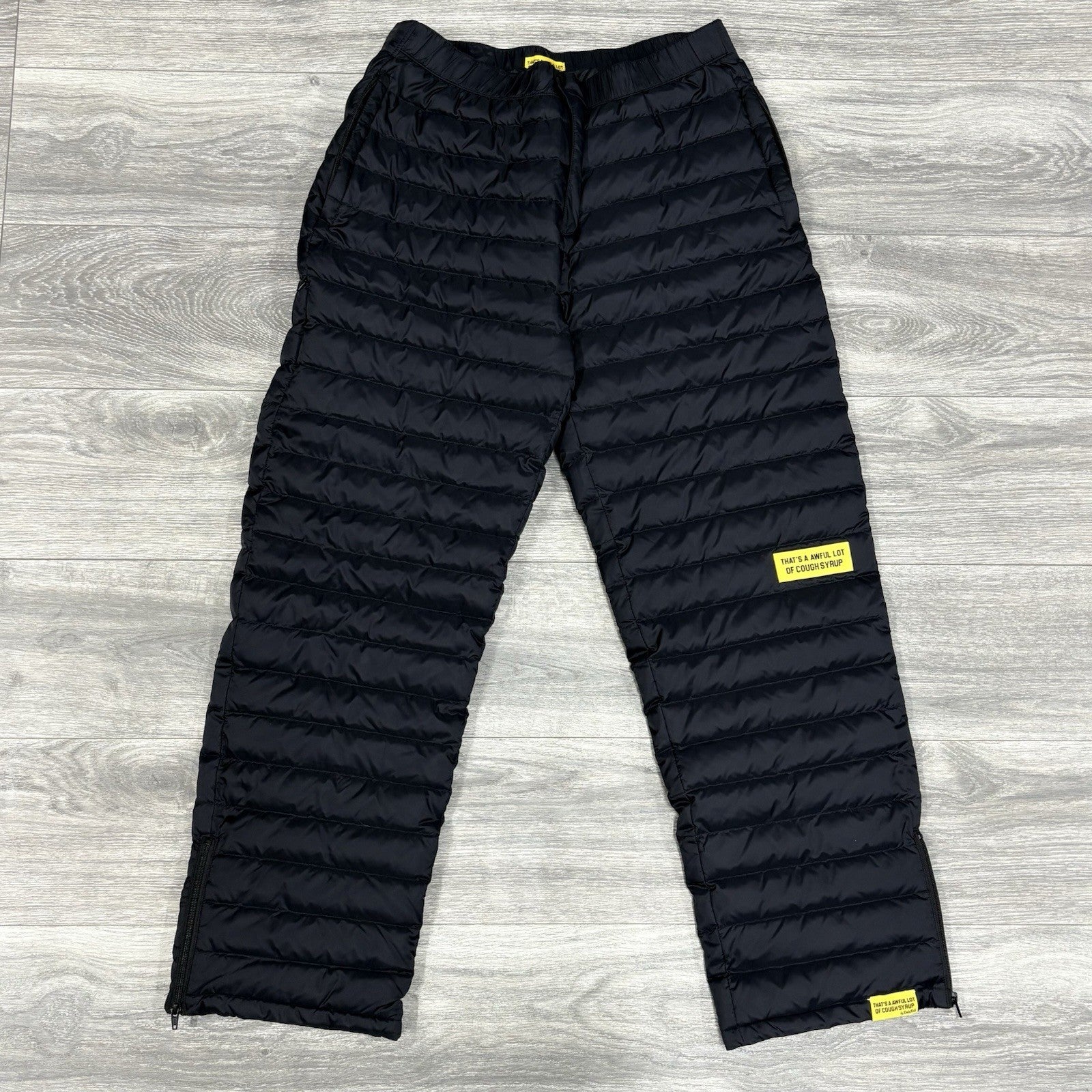 Size L - Thats A Awful Lot Of Cough Syrup Puffer Flare Pants ' Black ' | NEW!