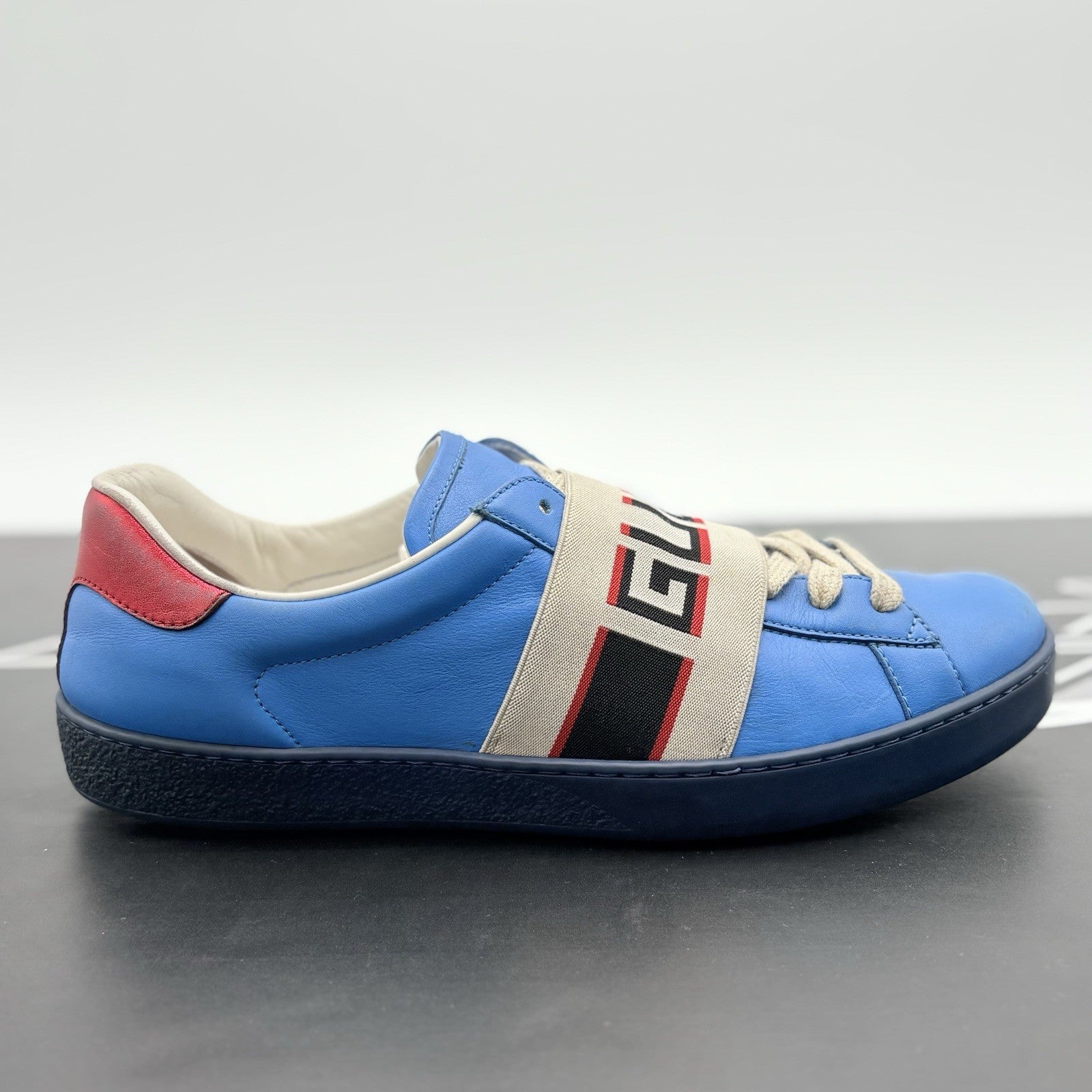 Size 7 G (7.5 US) - Gucci Ace Stripe Leather ' Blue ' | GOOD CONDITION!